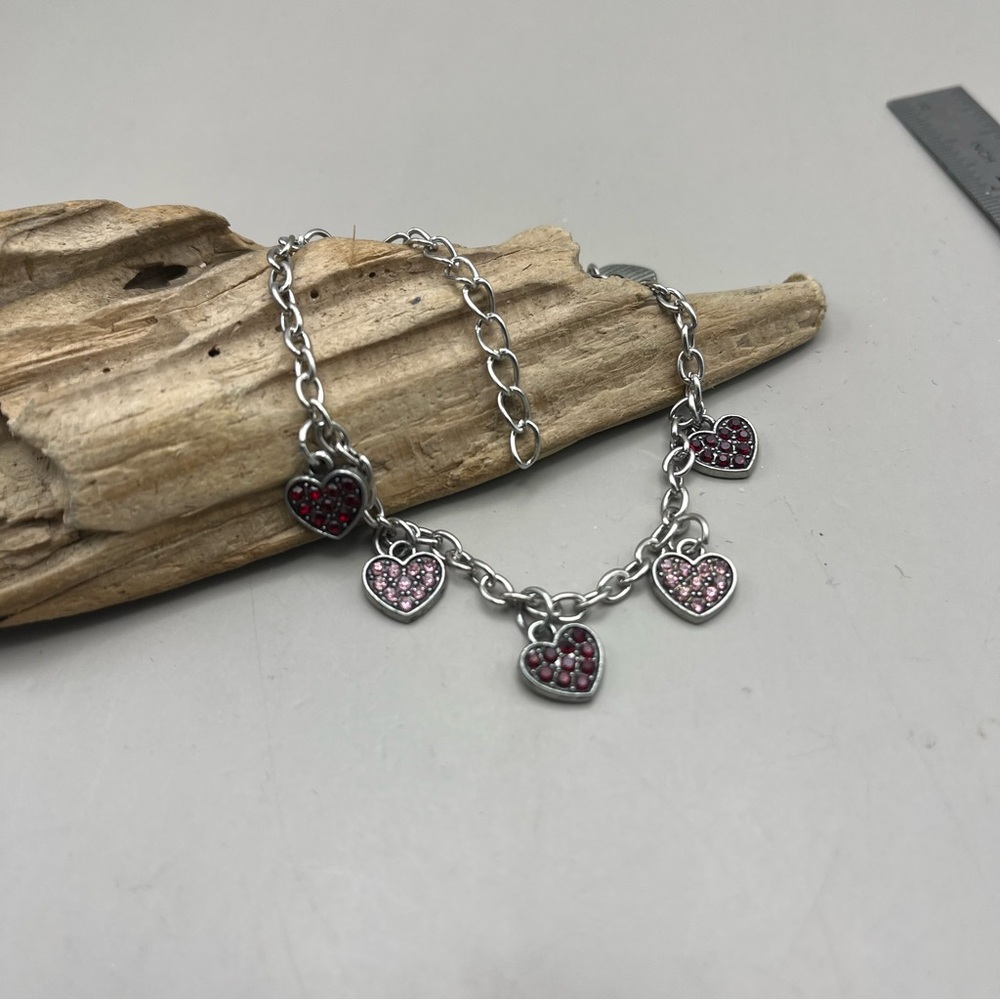 Silver Heart Charm Bracelet with Pink and red Accents